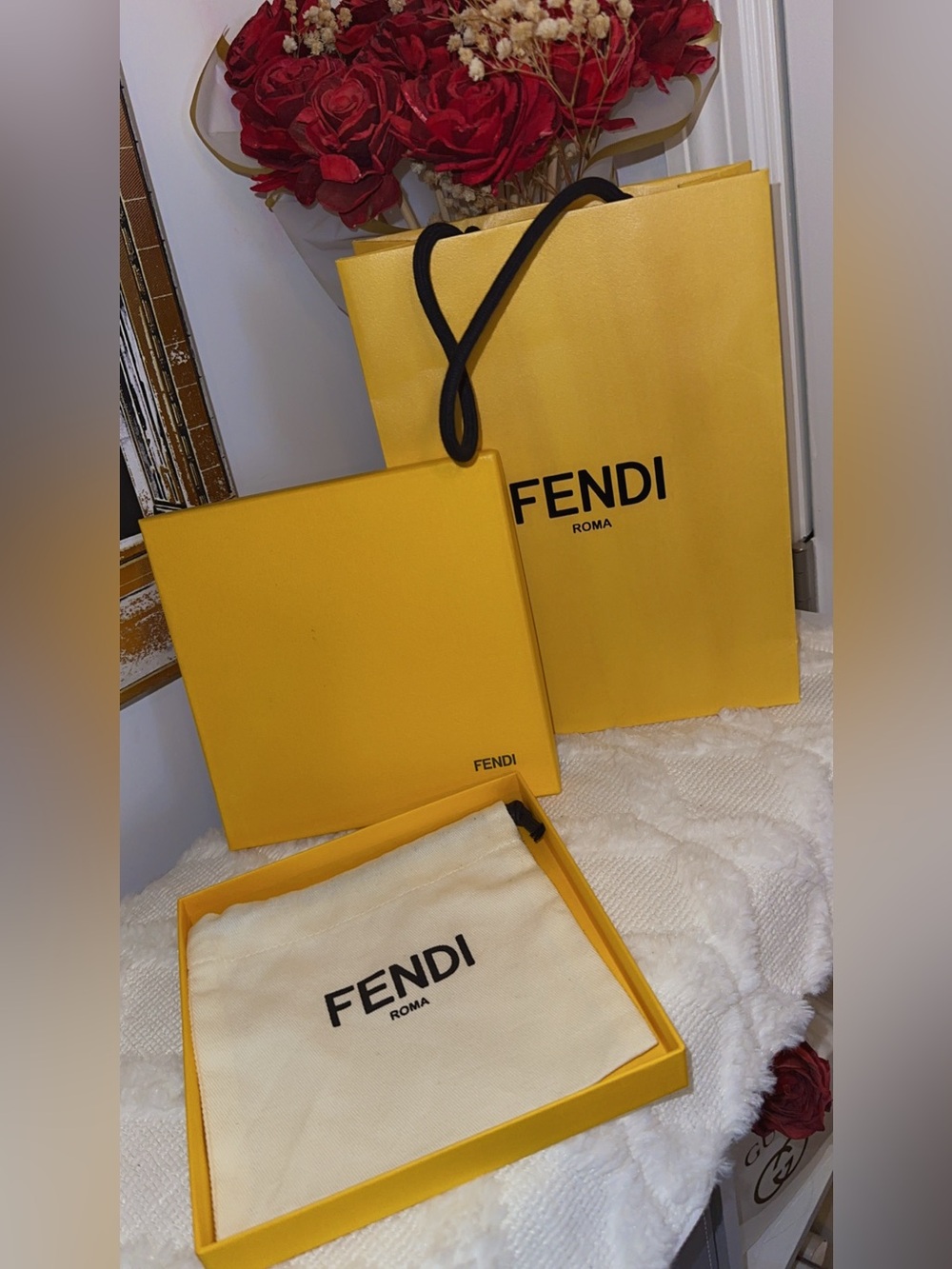 Fendi Yellow Branded Gift Bag, Box & Dust Bag Set